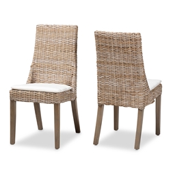 Baxton Studio Toby Modern Bohemian Grey Rattan 2-Piece Dining Chair Set